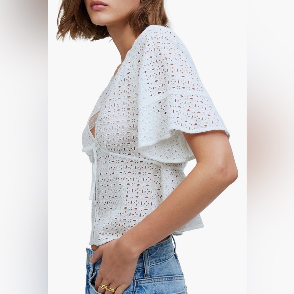 Madewell Eyelet Tie Front Top - Picture 3 of 7
